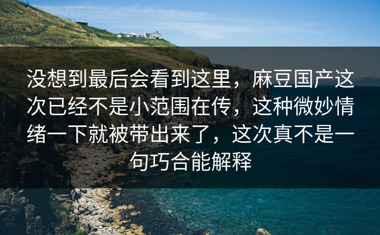 没想到最后会看到这里，麻豆国产这次已经不是小范围在传，这种微妙情绪一下就被带出来了，这次真不是一句巧合能解释