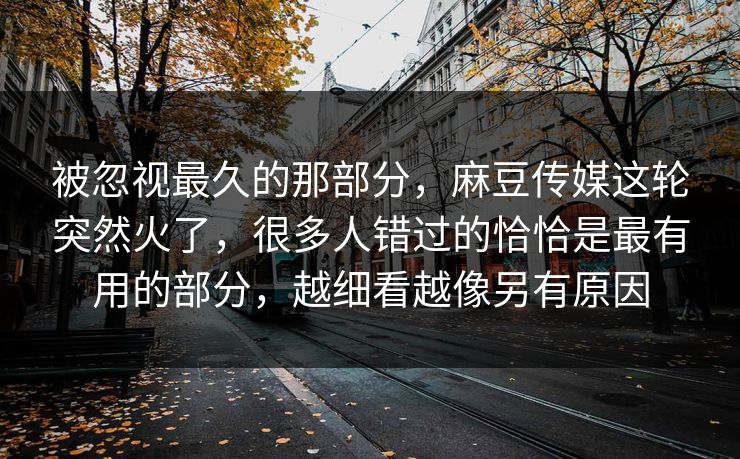 被忽视最久的那部分，麻豆传媒这轮突然火了，很多人错过的恰恰是最有用的部分，越细看越像另有原因