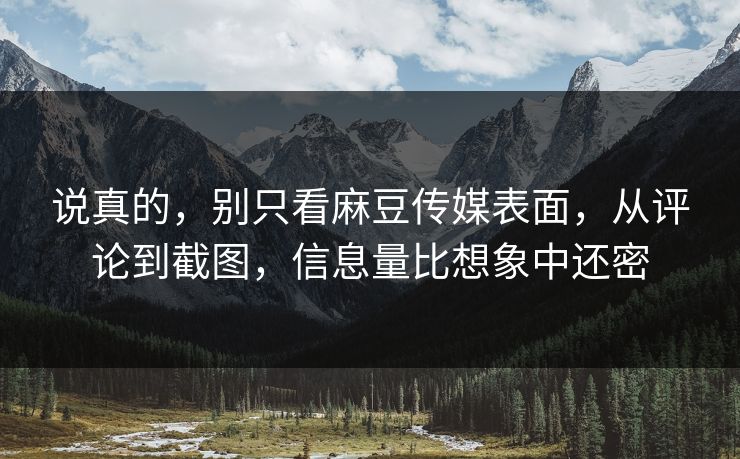 说真的，别只看麻豆传媒表面，从评论到截图，信息量比想象中还密