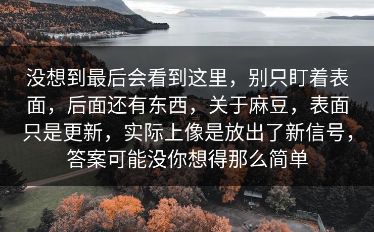 没想到最后会看到这里，别只盯着表面，后面还有东西，关于麻豆，表面只是更新，实际上像是放出了新信号，答案可能没你想得那么简单